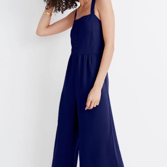 Madewell Navy Blue Wide Leg Button Down Jumpsuit Size 10 - Picture 2 of 10